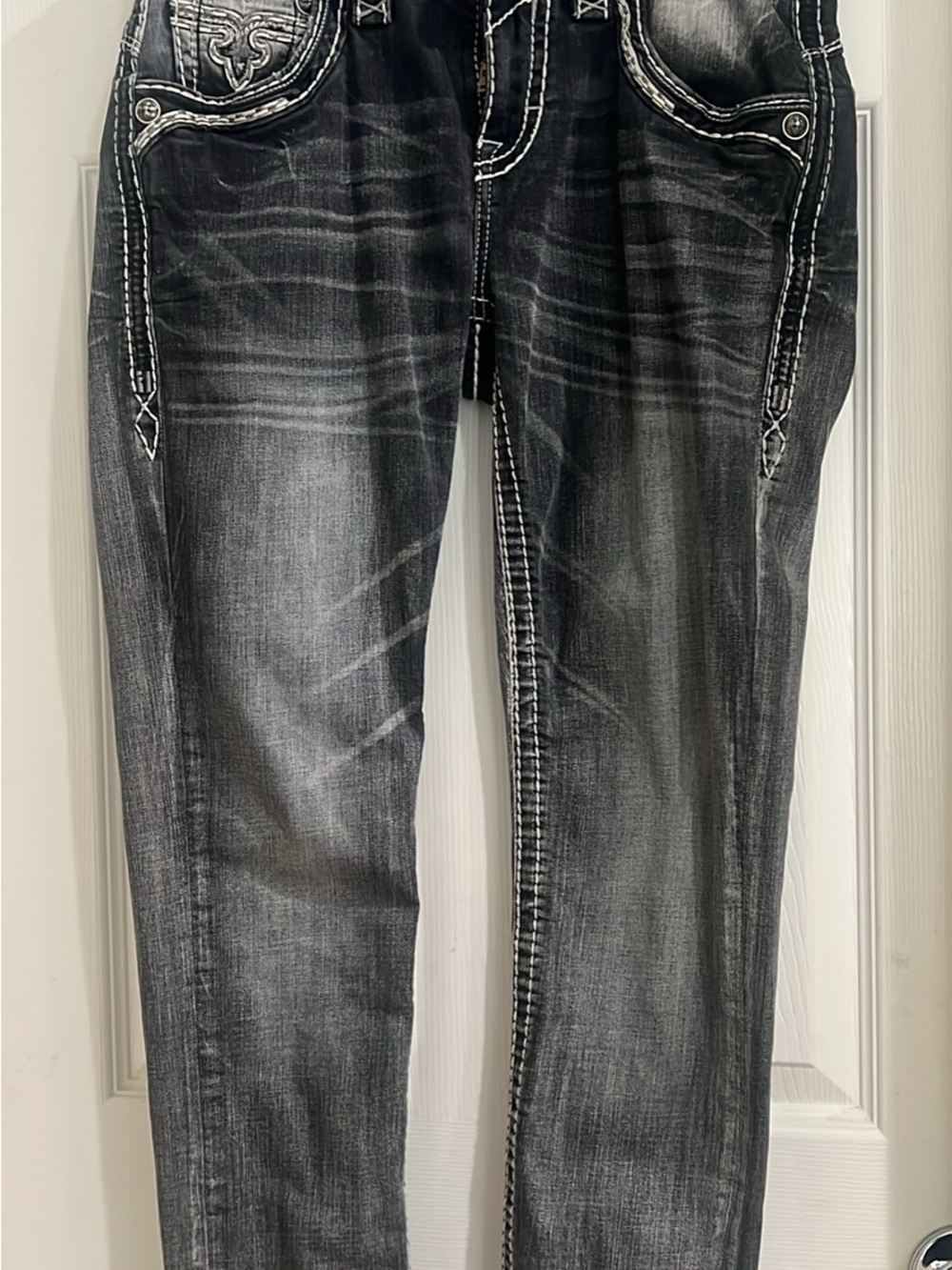 Rock Revival black Washed Skinny Jeans with White Stitching